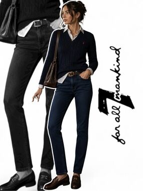 🔻350$ 7 For All Mankind Luxe Sport Modal Navy Indigo Straight-Leg Jeans Slimmy